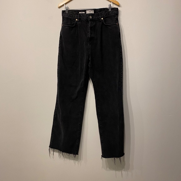Mango Black Wide Leg Raw Hem High Rise Jeans - Picture 1 of 6